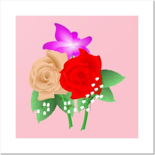 Red and Peach Rose Design Posters and Art